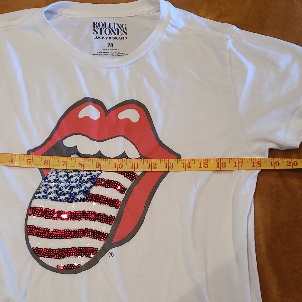 Lucky Brand White Graphic Tee with Red and Blue Sequin Design - Picture 4 of 4